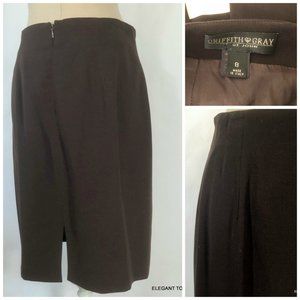 Vintage Griffith Gray St. John Skirt 8 dark Brown Pencil Lined Knee Length